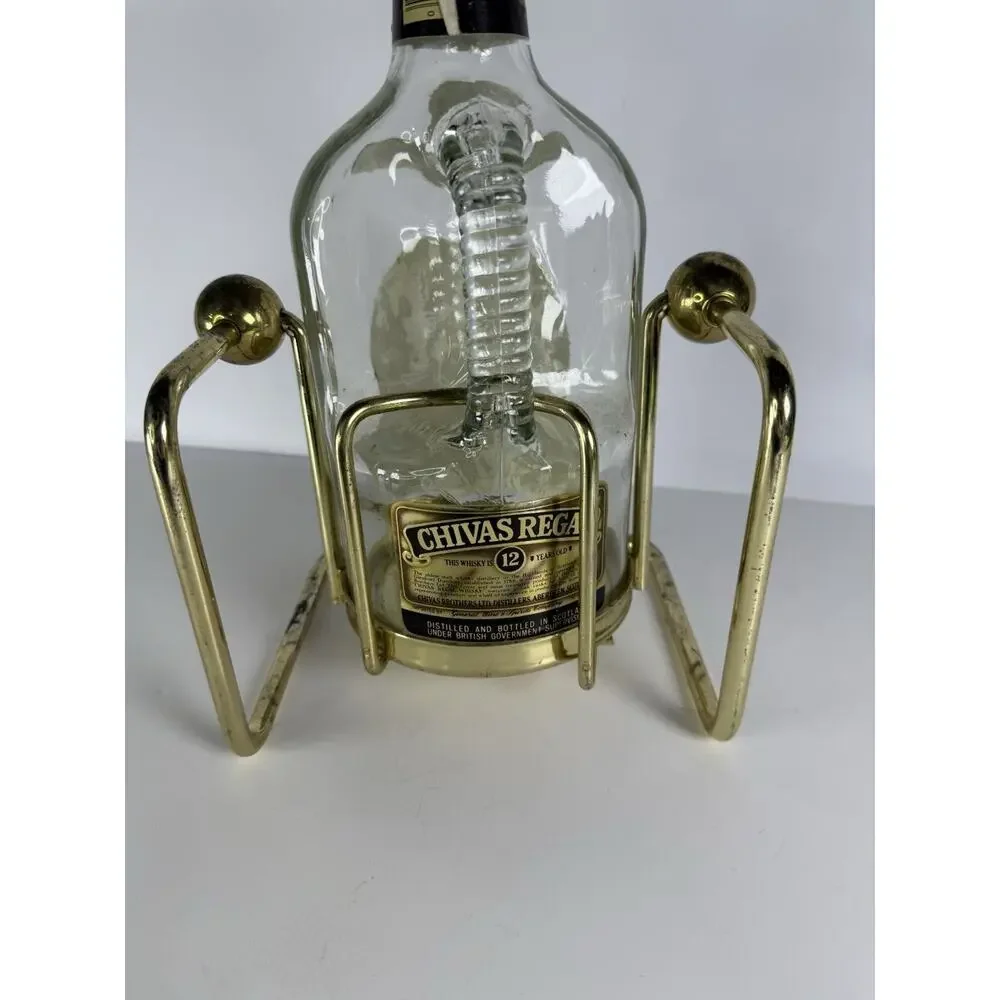 Vintage Chiva Regal Whiskey Tilt & Pour Bottle With Gold Cradle Mancave Decor